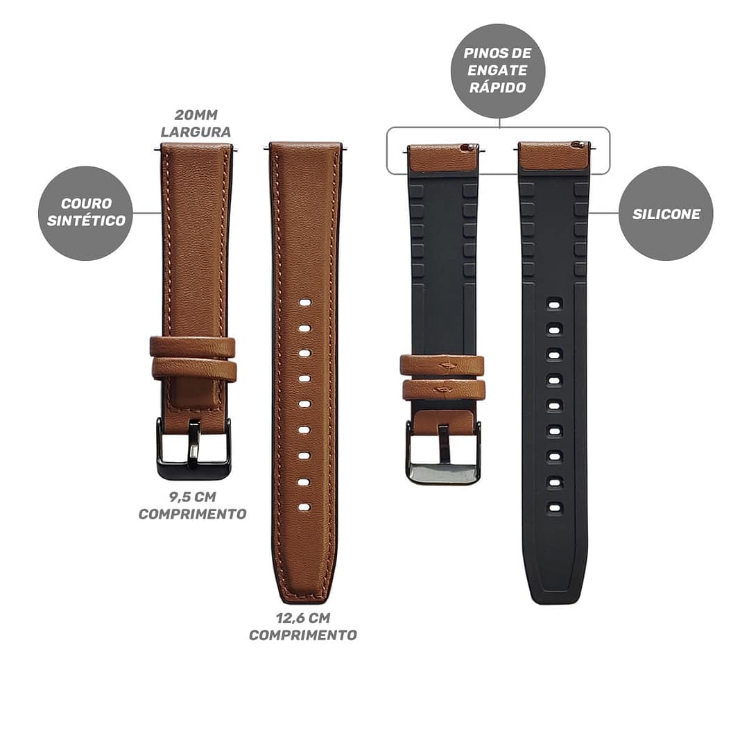 Pulseira de couro 20mm compatível com Garmin Forerunner 55 1