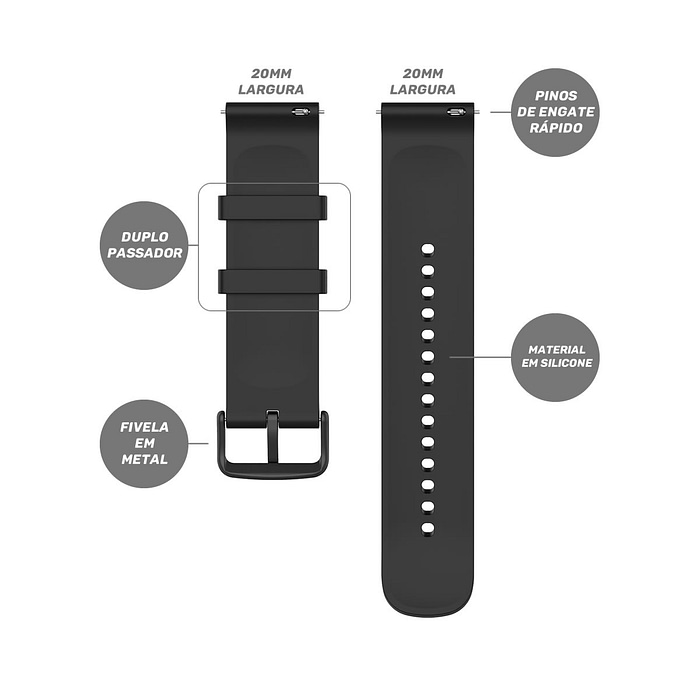 Pulseira para Amazfit GTS4 Mini ou GTS 4 - 20mm -detalhe-fashion-20mm